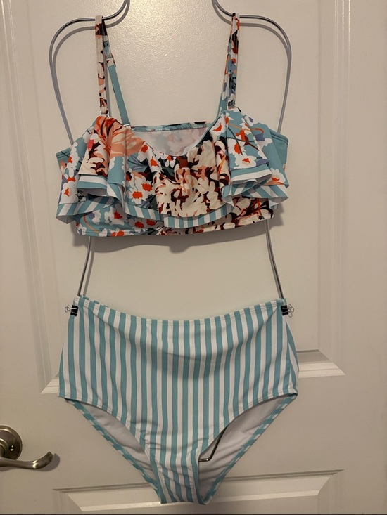 Other - Women’s Two-Piece Floral Ruffle Swim Set in Light Blue